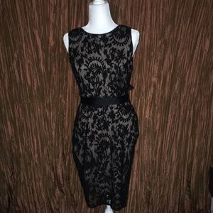Adrianna Papell Black Lace Sheath Dress